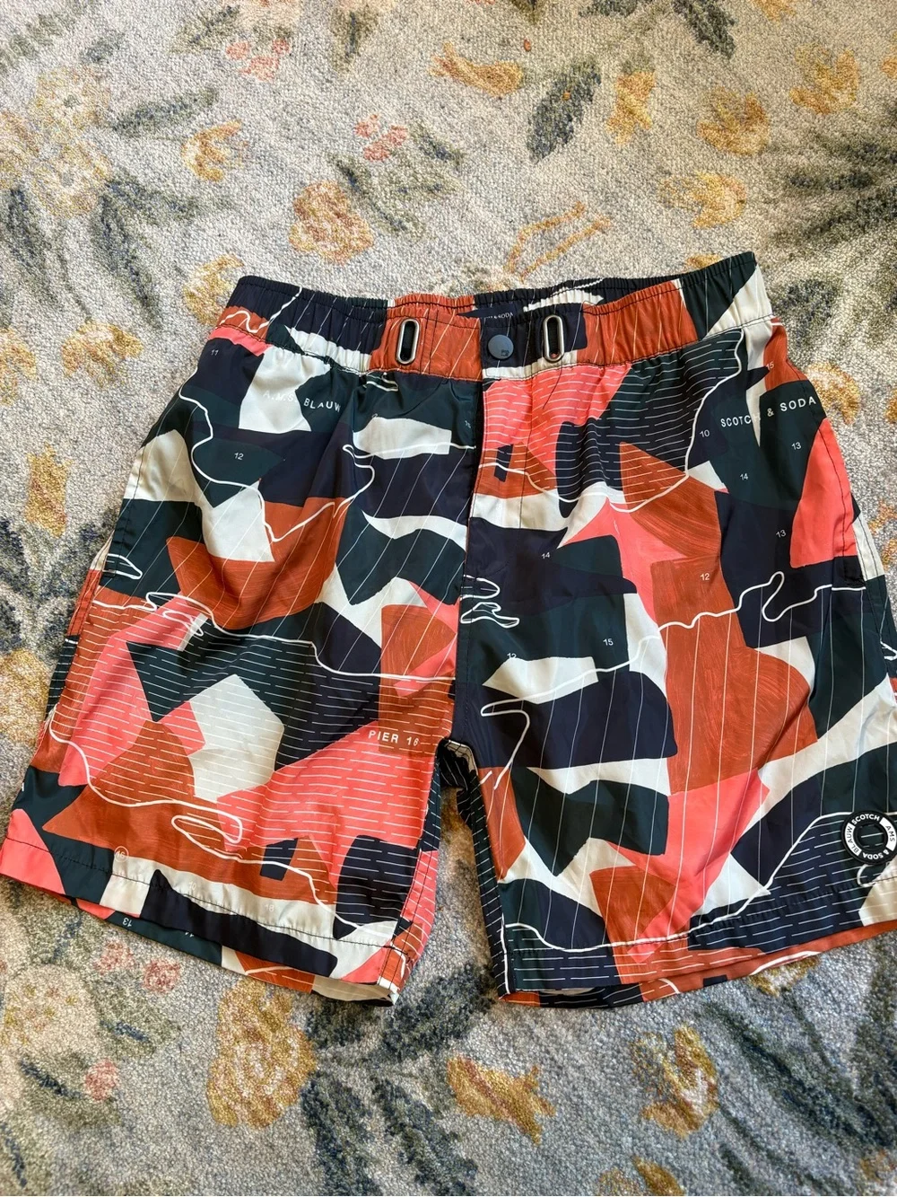 Scotch & Soda Mens Tropical Abstract Map Print Swim Shorts Multicolor Medium
